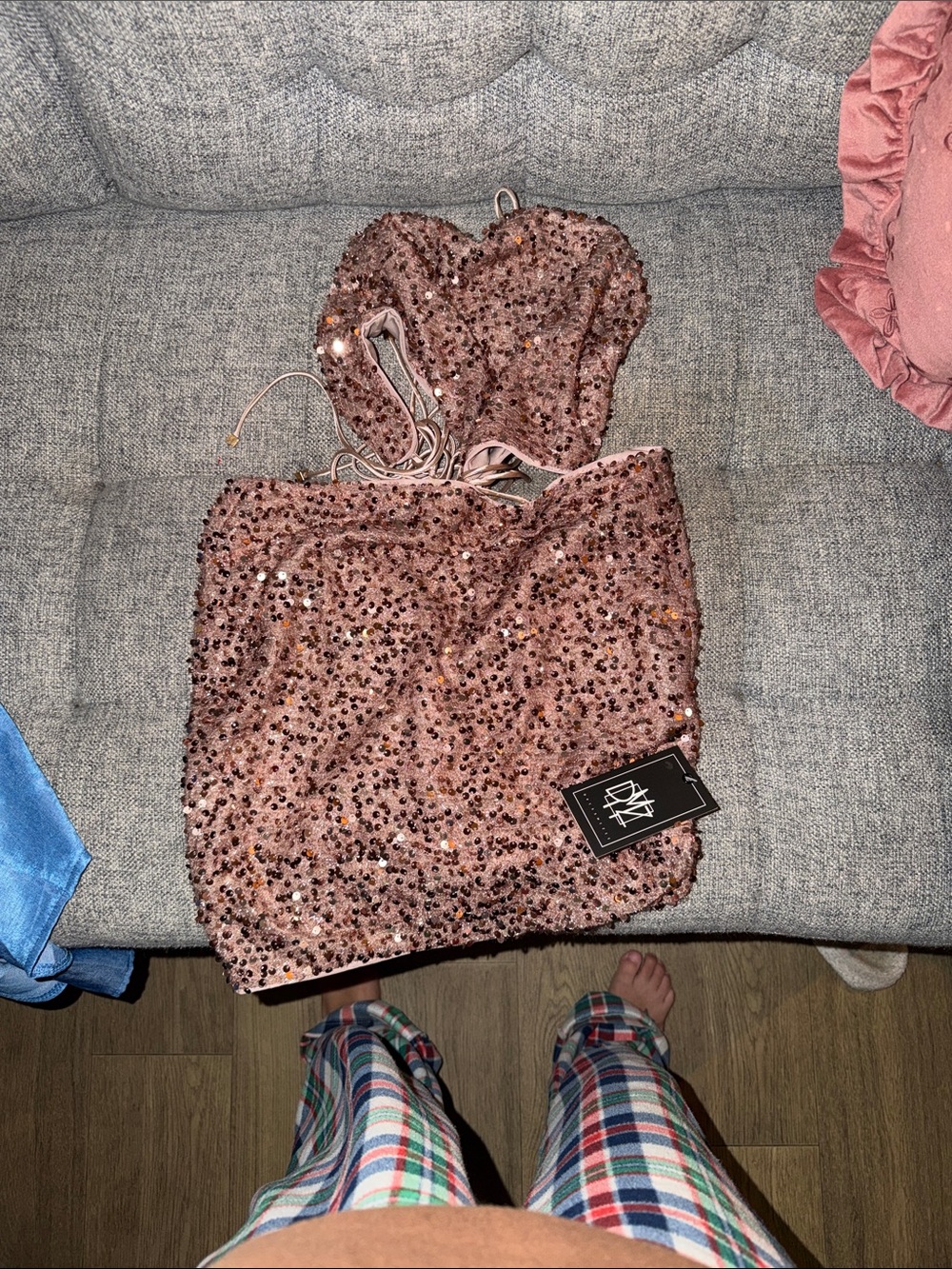 Sequin Mini Skirt Set in Rose Pink by Unknown Brand